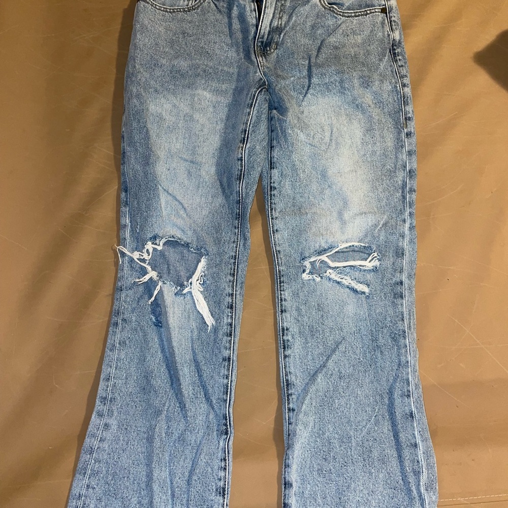 CAbi Vintage Blue Flare Jeans with Distressed Look